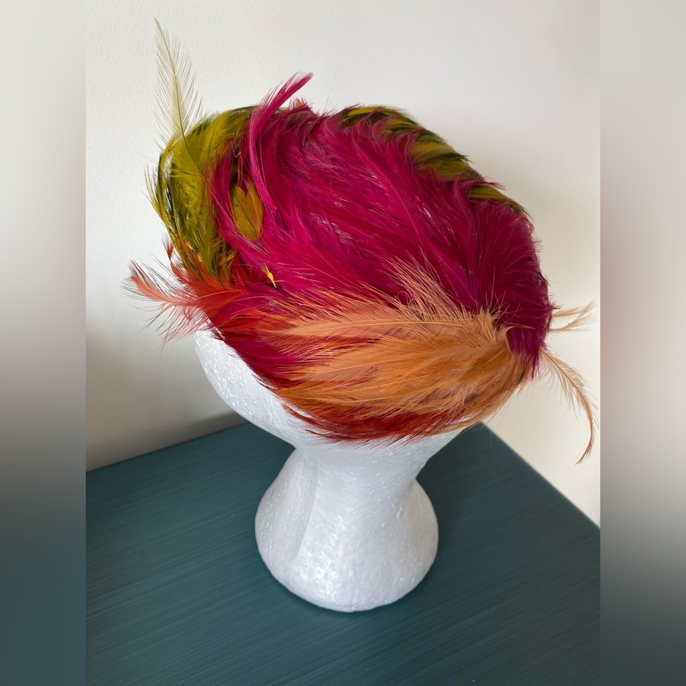 Vintage Haute Couture Christian Dior Feather Chapeaux Hat Headwear Colorful - Picture 5 of 6
